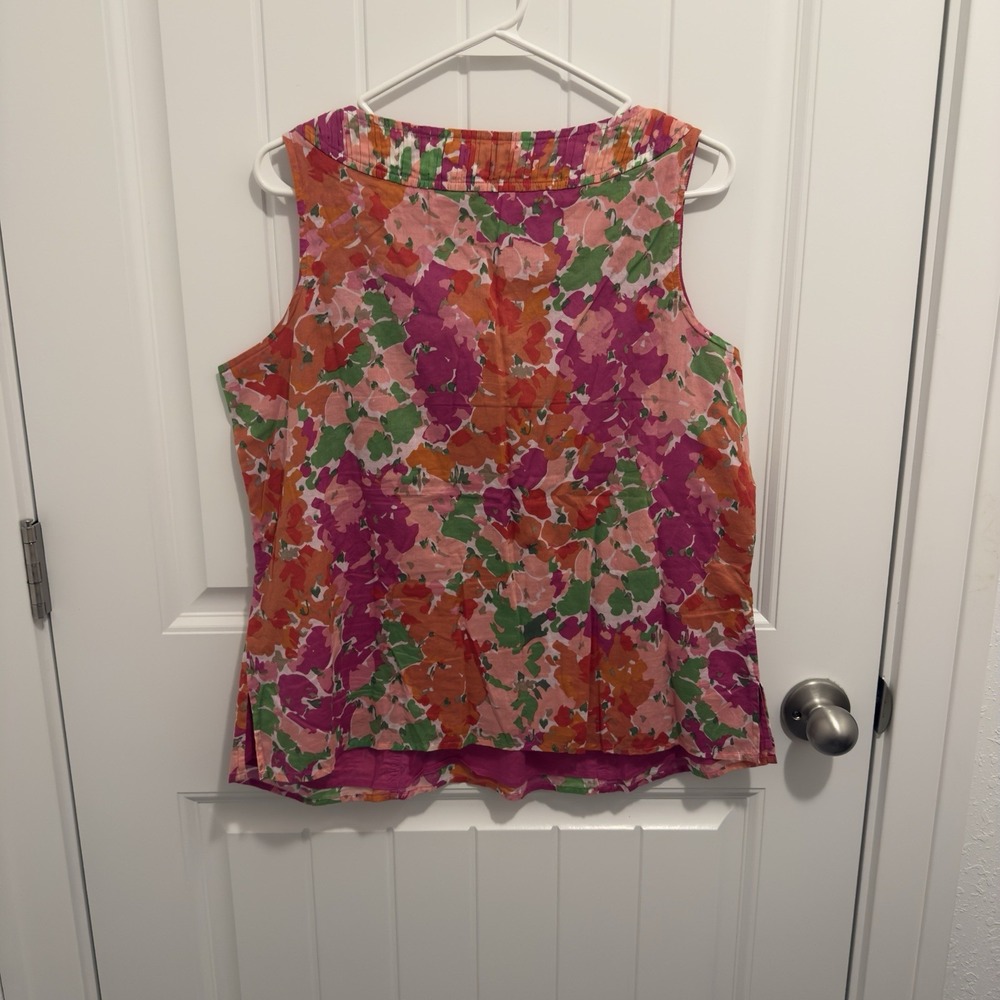 Talbots Women's Petite Bright Floral Tank 100% Cotton Size 14wp - Picture 2 of 6